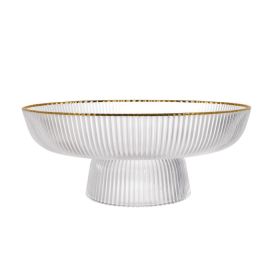 Centro De Mesa Com Pe De Vidro Graffiato Borda Dourada 30Cm - Hauskraft