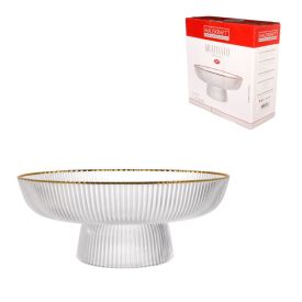 Centro De Mesa Com Pe De Vidro Graffiato Borda Dourada 30Cm - Hauskraft