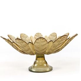 Centro De Mesa Com Pé Folhas Vitazza 39Cm - Ambar
