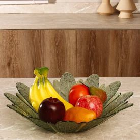 Centro de Mesa Folhas Verde Vitazza 39Cm - Vidro