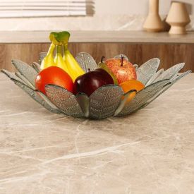 Centro de Mesa Vidro Folhas Vitazza 39Cm - Transparente