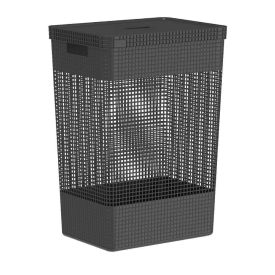Cesto De Roupas Com Tampa De Plástico Grid Martiplast 49 Litros - Preto