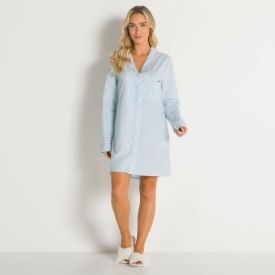 Chemise Feminino De Tricoline Xadrez Camila Moretti Azul Claro