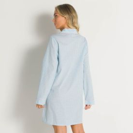 Chemise Feminino De Tricoline Xadrez Camila Moretti Azul Claro