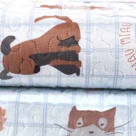 Kit Colcha Solteiro Dupla Face Matelado Havan Kids 2 Pçs - Pets Azul