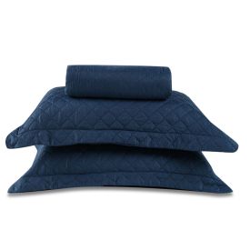Kit Colcha Casal 100% Poliéster Lisa Versalhes Havan Casa 3 Pçs - Azul Jeans 