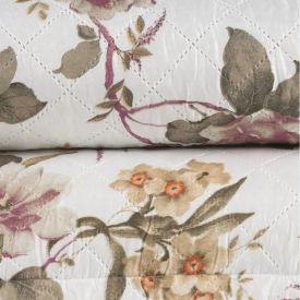 Kit Colcha Solteiro 150 Fios Havan Casa 2 Pçs - Augusta Bege Floral