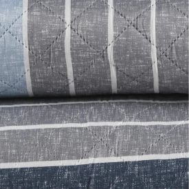 Kit Colcha Solteiro 150 Fios Havan Casa 2 Pçs - Ronnie Azul Listra