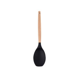 Colher De Silicone Com Cabo De Madeira 31,5Cm - Preto