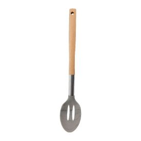 Colher Vazada De Silicone C/ Cabo De Madeira 36Cm Havan Casa  - Cinza 