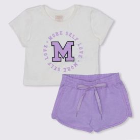 Conjunto 1 a 3 anos Blusa + Shorts Moletinho Yoyo Kids Lilas