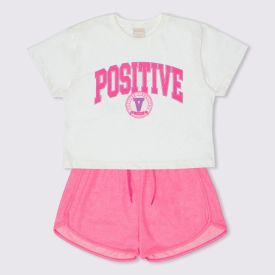 Conjunto 12 a 16 anos Blusa + Shorts Moletinho Marmelada Pink Neon