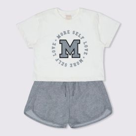 Conjunto 12 a 16 anos Blusa + Shorts Moletinho Marmelada Mescla Cinza