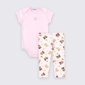 Conjunto Bebê Menina Body e Calça Legging Ursinho Trick Nick Rosa Claro