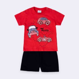 Conjunto Bebê Menino Camiseta e Bermuda Carrinho Fakini
