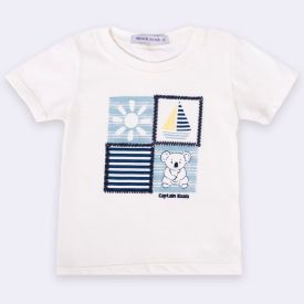 Conjunto Bebê Menino Camiseta e Bermuda Coala Trick Nick Off White/Azul