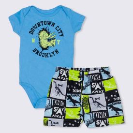 Conjunto de Bebê Brooklyn Body + Bermuda Fakini Azul Claro/Rot Dino Azul