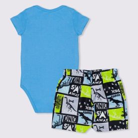 Conjunto de Bebê Brooklyn Body + Bermuda Fakini Azul Claro/Rot Dino Azul