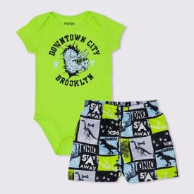 Conjunto de Bebê Brooklyn Body + Bermuda Fakini Verde Vibrante/Rot Dino Azul