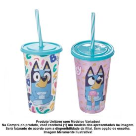 Copo com Canudo Bluey 500Ml Plasútil - Sortido