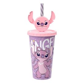 Copo com Canudo e Pin Angel 500Ml Plasútil - Rosa