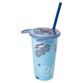 Copo Com Canudo E Tampa De Orelhas Stitch Plásutil - 500Ml