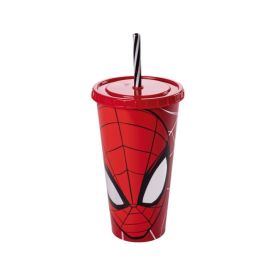 Copo Com Canudo Homem Aranha Plasútil 700 Ml - 700Ml