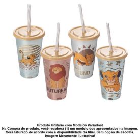 Copo Com Canudo Rei Leão Plasútil 500Ml - Sortido