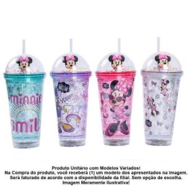 Copo Led com Canudo Minnie Disney 450Ml - Sortido