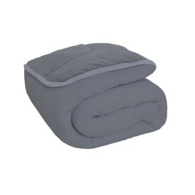 Edredom Solteiro Plush/Malha Liso Dupla Face - Cinza