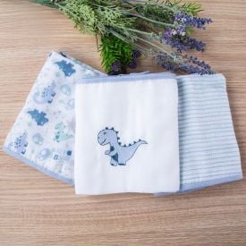 Fralda Estampada Com 3 Peças Havan Baby - Dino Azul