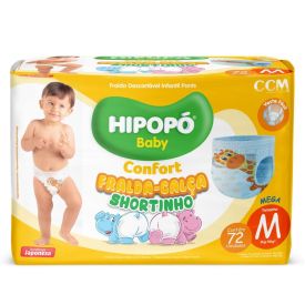 Fraldas Descartáveis Calça Shortinho M Confort Hipopó Baby  - 72 unidades