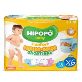 Fraldas Descartáveis Calça Shortinho Xg Confort Hipopó Baby  - 48 unidades