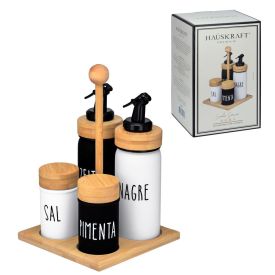 Galheteiro De Vidro Com Suporte De Bambu Doha 5 Pecas Hauskraft