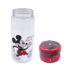 Garrafa De Água Plástico 600 Ml Mickey Disney - Transparente e Vermelho