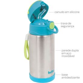Garrafinha Térmica Infantil 400 Ml Parede Dupla Buba - Azul Claro
