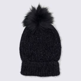Gorro Tamanho Único Tricot Canelado Com Pompom Patrícia Foster - PRETO U