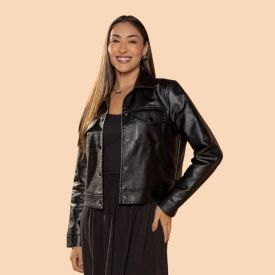 Jaqueta Feminina De Couro Sintético Boby Blues Preto
