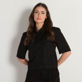 Jaqueta Sarja com Bolsos Patricia Foster Preto