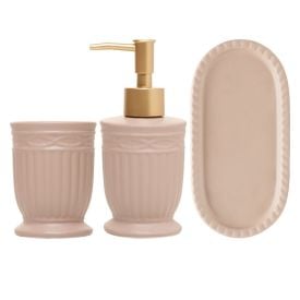 Jogo de Banheiro Cerâmica Greece 3 Peças Lyor - BEGE