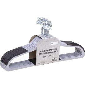 Jogo De Cabides Antiderrapantes 12 Peças Solecasa - Preto e Cinza