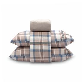 Jogo De Cama Casal 100% Algodão Royale Havan Casa 4 Peças - Jaqueline Xadrez Bege