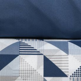 Jogo De Cama Casal Microfibra 150 Fios Havan Casa 4 Peças - Log Geo Azul