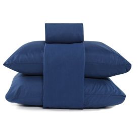 Jogo De Cama King Micro Percal Liso Havan Casa 4 Peças - Azul Marinho 