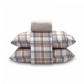 Jogo De Cama Queen 100% Algodão Royale 4 Peças - Jaqueline Xadrez Bege