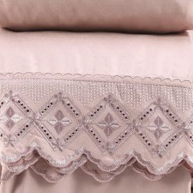 Jogo De Cama Queen 100% Poliéster Com Renda Havan Casa 4 Pçs - Rosa