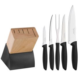Jogo De Facas Plenus 06 Peças + Suporte Madeira Tramontina - PRETO
