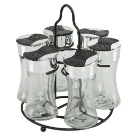 Jogo De Porta Condimentos Com Suporte Redondo Havan Casa 6 Peças - Preto