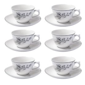 Jogo de Xícaras com Pires Porcelana Jasmine Havan Casa 12 Peças - Estampado