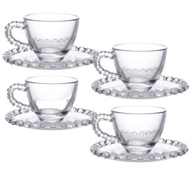 Jogo De Xicaras De Café Com Pires L Hermitage 80Ml 8 Peças - Transparente 